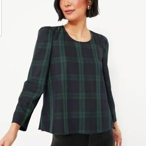 Tuckernuck Pomander Place Small Green and Black Tartan Plaid  Women's Top